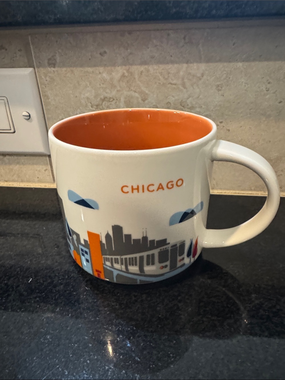Starbucks Chicago Mug with Orange Interior and Blue Skyline Accents